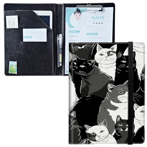 Padfolio mit Klemmbrett, PU-Leder-Portfolio-Ordner, A4-Größe, Schreibklemmbrett, Aufbewahrung mit Notizblock/Visitenkarte/Bargeldtaschen für Business, Schule, Büro, Schwarz-weiße Katzen Padfolio mit Klemmbrett, PU-Leder-Portfolio-Ordner, A4-Größe, Schreibklemmbrett, Aufbewahrung mit Notizblock/Visitenkarte/Bargeldtaschen für Business, Schule, Büro, Schwarz-weiße Katzen von BWEGRHE