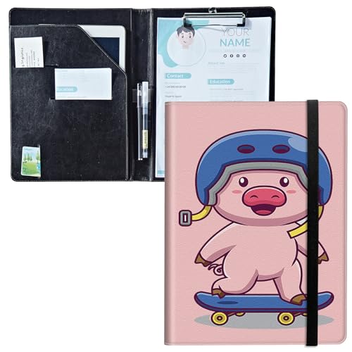 Padfolio mit Klemmbrett, PU-Leder-Portfolio-Ordner, A4-Größe, Schreibklemmbrett, Aufbewahrung mit Notizblock/Visitenkarte/Bargeldtaschen für Business, Schule, Büro, Schweine-Fahrrad Padfolio mit Klemmbrett, PU-Leder-Portfolio-Ordner, A4-Größe, Schreibklemmbrett, Aufbewahrung mit Notizblock/Visitenkarte/Bargeldtaschen für Business, Schule, Büro, Schweine-Fahrrad von BWEGRHE