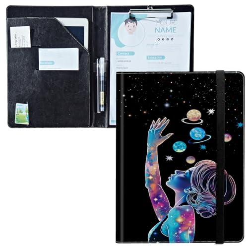 Padfolio mit Klemmbrett, PU-Leder-Portfolio-Ordner, A4-Größe, Schreibklemmbrett, Aufbewahrung mit Notizblock/Visitenkarte/Bargeldtaschen für Business, Schule, Büro, Space Nebula Girl Padfolio mit Klemmbrett, PU-Leder-Portfolio-Ordner, A4-Größe, Schreibklemmbrett, Aufbewahrung mit Notizblock/Visitenkarte/Bargeldtaschen für Business, Schule, Büro, Space Nebula Girl von BWEGRHE