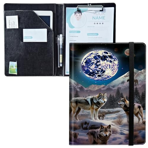 Padfolio mit Klemmbrett, PU-Leder-Portfolio-Ordner, A4-Größe, Schreibklemmbrett, Aufbewahrung mit Notizblock/Visitenkarte/Bargeldtaschen für Business, Schule, Büro, Wolf-Familie Padfolio mit Klemmbrett, PU-Leder-Portfolio-Ordner, A4-Größe, Schreibklemmbrett, Aufbewahrung mit Notizblock/Visitenkarte/Bargeldtaschen für Business, Schule, Büro, Wolf-Familie von BWEGRHE