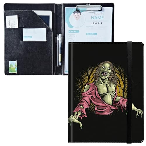 Padfolio mit Klemmbrett, PU-Leder-Portfolio-Ordner, A4-Größe, Schreibklemmbrett, Aufbewahrung mit Notizblock/Visitenkarte/Bargeldtaschen für Business, Schule, Büro, Zombie Padfolio mit Klemmbrett, PU-Leder-Portfolio-Ordner, A4-Größe, Schreibklemmbrett, Aufbewahrung mit Notizblock/Visitenkarte/Bargeldtaschen für Business, Schule, Büro, Zombie von BWEGRHE