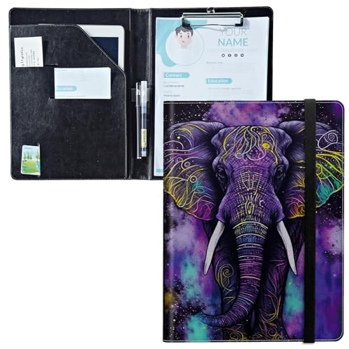 Padfolio mit Klemmbrett, PU-Leder-Portfolio-Ordner, A4-Größe, Schreibklemmbrett, Aufbewahrung mit Notizblock/Visitenkarte/Bargeldtaschen für Business, Schule, Büro, lila Elefant Padfolio mit Klemmbrett, PU-Leder-Portfolio-Ordner, A4-Größe, Schreibklemmbrett, Aufbewahrung mit Notizblock/Visitenkarte/Bargeldtaschen für Business, Schule, Büro, lila Elefant von BWEGRHE