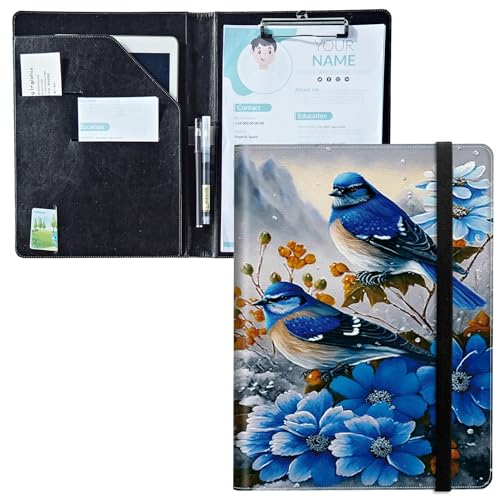 Padfolio mit Klemmbrett, PU-Leder-Portfolio-Ordner, A4-Größe, Schreibklemmbrett, Aufbewahrung mit Notizblock/Visitenkarte/Bargeldtaschen für Business, Schule, Büro, niedliche Vogelblume Padfolio mit Klemmbrett, PU-Leder-Portfolio-Ordner, A4-Größe, Schreibklemmbrett, Aufbewahrung mit Notizblock/Visitenkarte/Bargeldtaschen für Business, Schule, Büro, niedliche Vogelblume von BWEGRHE