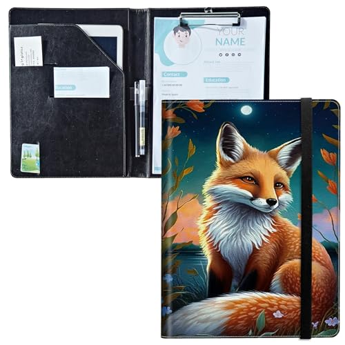 Padfolio mit Klemmbrett, PU-Leder-Portfolio-Ordner, A4-Größe, Schreibklemmbrett, Aufbewahrung mit Notizblock/Visitenkarte/Bargeldtaschen für Business, Schule, Büro, niedlicher Fuchs Padfolio mit Klemmbrett, PU-Leder-Portfolio-Ordner, A4-Größe, Schreibklemmbrett, Aufbewahrung mit Notizblock/Visitenkarte/Bargeldtaschen für Business, Schule, Büro, niedlicher Fuchs von BWEGRHE