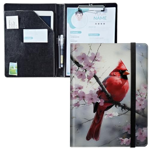 Padfolio mit Klemmbrett, PU-Leder-Portfolio-Ordner, A4-Größe, Schreibklemmbrett, Aufbewahrung mit Notizblock/Visitenkarte/Bargeldtaschen für Business, Schule, Büro, roter Vogel, Sakura-Blüten Padfolio mit Klemmbrett, PU-Leder-Portfolio-Ordner, A4-Größe, Schreibklemmbrett, Aufbewahrung mit Notizblock/Visitenkarte/Bargeldtaschen für Business, Schule, Büro, roter Vogel, Sakura-Blüten von BWEGRHE