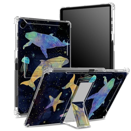 Schutzhülle für Galaxy Tab A8 10,5 Zoll 2022 Modell (SM-X200/X205/X207) mit Stifthalter, transparente Rückseite mit Regenbogenwalen, Eckenschutz, stoßfeste Abdeckung mit hartem Ständer von BWEGRHE