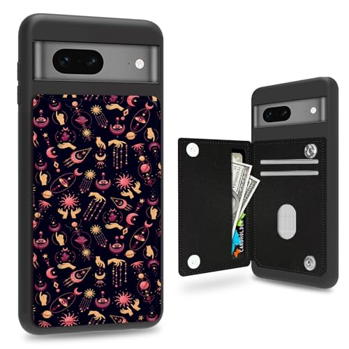Schutzhülle für Google Pixel 7, 16 cm (6,3 Zoll), mit Kartenfach, Geldbörsenschlitz, Leder, Brieftaschenformat, Ständer, Magnetverschluss, mit Hexenmotiv von BWEGRHE