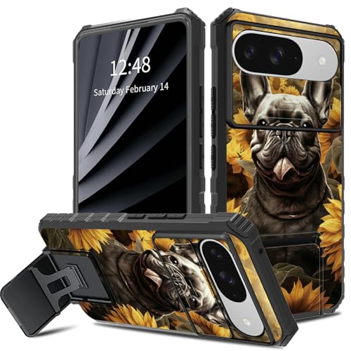 Schutzhülle für Google Pixel 9, Bulldogge, Sonnenblumen-Design, mit Schiebe-Kamera-Abdeckung, zweilagig, stoßfest, TPU-Stoßdämpfer, für Herren und Damen, mit klappbarem Ständer (2 Standmöglichkeiten Schutzhülle für Google Pixel 9, Bulldogge, Sonnenblumen-Design, mit Schiebe-Kamera-Abdeckung, zweilagig, stoßfest, TPU-Stoßdämpfer, für Herren und Damen, mit klappbarem Ständer (2 Standmöglichkeiten von BWEGRHE