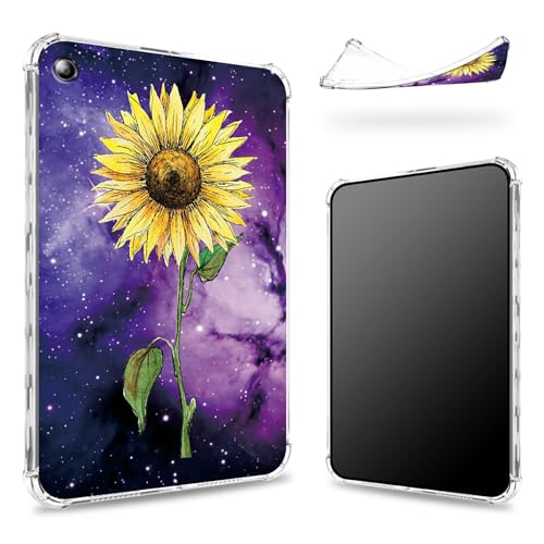 Schutzhülle für Kindle Fire HD 10 (9. / 7. / 5. Generation, Version 2019 / 2017 / 2015), transparente Rückseite mit Sonnenblumengelb-violetter Galaxie, schlanke, weiche TPU-Eckenschutz, stoßfest von BWEGRHE