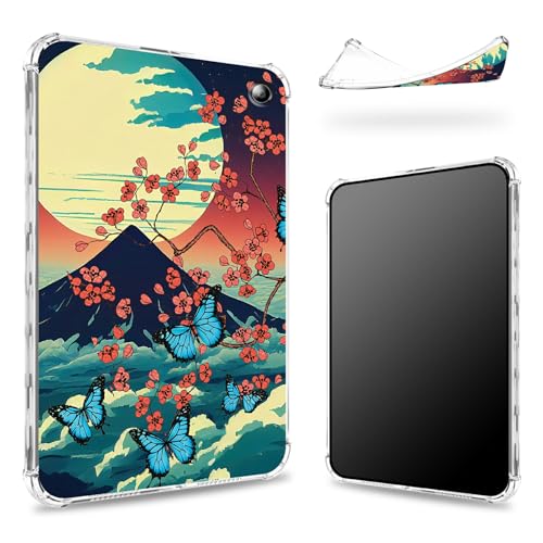 Schutzhülle für Kindle Fire HD 10 Tablet (13. Generation, Version 2023), 25,7 cm (10,1 Zoll), transparente Rückseite mit Halterung, Fuji-Sakura-Schmetterling, schlanke, weiche TPU-Eckenschutz von BWEGRHE