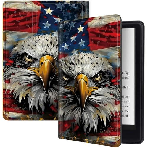 Schutzhülle für Kindle Paperwhite 11. Generation 2021 (17,3 cm / 6,8 Zoll), Motiv: Amerikanische Flagge Adler, PU-Leder, Klappständer, schlanke Hülle mit automatischer Sleep/Wake-Funktion, für Kindle von BWEGRHE