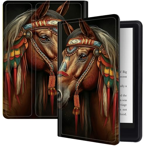 Schutzhülle für Kindle Paperwhite 12. Generation 2024 (17,8 cm) und Kindle Colorsoft Signature Edition 17,8 cm (7 Zoll), mit gefiedertem Kopfschmuck, klappbarer Ständer mit mehreren von BWEGRHE