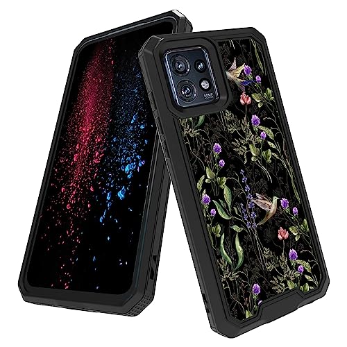 Schutzhülle für Motorola Edge Plus 2023 mit Design, zweilagig, Hybrid-Hart-PC, weiche TPU-Innenstoßstange, robuste, stoßfeste Schutzhülle für Moto Edge + 2023 16,9 cm (6,6 Zoll) – Wildblumenkolibri von BWEGRHE