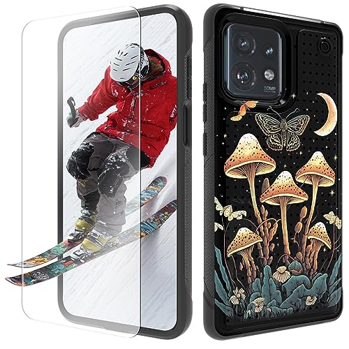 Schutzhülle für Motorola Edge Plus 2023 mit Displayschutzfolie, harte Rückseite aus Polycarbonat, strukturierte Rückseite, Pilzmotten-Mond-Design, weicher TPU-Stoßfängerrahmen, rutschfeste Seite, für Schutzhülle für Motorola Edge Plus 2023 mit Displayschutzfolie, harte Rückseite aus Polycarbonat, strukturierte Rückseite, Pilzmotten-Mond-Design, weicher TPU-Stoßfängerrahmen, rutschfeste Seite, für von BWEGRHE