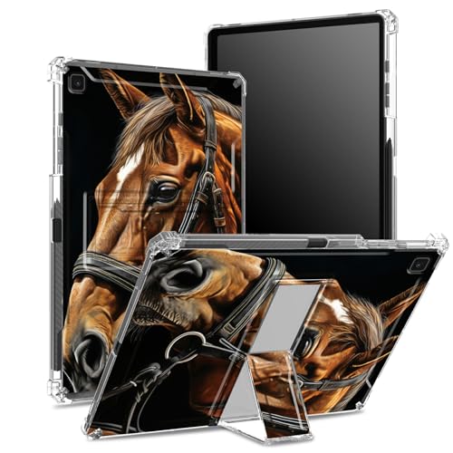 Schutzhülle für Samsung Galaxy Tab A7 Lite 8,7 Zoll 2021 (SM-T220/T225) mit Stifthalter, transparente Rückseite mit Pferdekunst, Eckenschutz, stoßfeste Abdeckung mit hartem Ständer von BWEGRHE