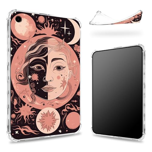 Schutzhülle für iPad 9. Generation 2021/8. Generation 2020/7. Generation 2019, 25,9 cm (10,2 Zoll), transparente Rückseite mit Mond, Sonne, Sternen, Rosa, schlanke, weiche TPU-Eckenschutz, stoßfeste von BWEGRHE