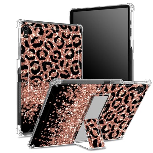 Schutzhülle für iPad Air 5. Generation 2022 / iPad Air 4. 2020, 11 Zoll (27,7 cm) mit Stifthalter, transparente Rückseite mit Leoparden-Glitzer, Eckenschutz, stoßfeste Abdeckung mit hartem Ständer von BWEGRHE