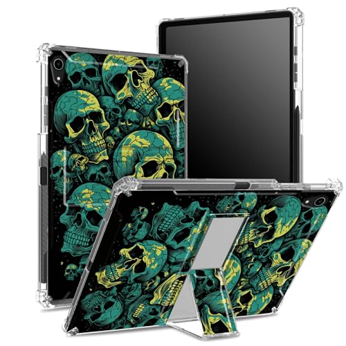 Schutzhülle für iPad Mini 6 / iPad Mini 6. Generation 2021 21,1 cm (8,3 Zoll), mit Stifthalter, transparente Rückseite mit neongrünem Totenkopf, Eckenschutz, stoßfeste Abdeckung mit hartem Ständer von BWEGRHE