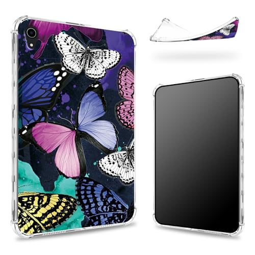 Schutzhülle für iPad Mini 6 21,1 cm (8,3 Zoll) 2021 Mini 6. Generation, transparente Rückseite mit farbigem Schmetterling, schlanker, weicher TPU-Eckenschutz, stoßfeste Stoßdämpferabdeckung von BWEGRHE