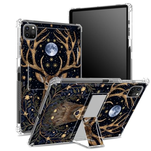 Schutzhülle für iPad Pro 12,9 Zoll (2022/2021/2020, 6. / 5. / 4. Generation) mit Stifthalter, transparente Rückseite mit Hirsch-Traummond, stoßfeste Eckabdeckung mit Ständer von BWEGRHE