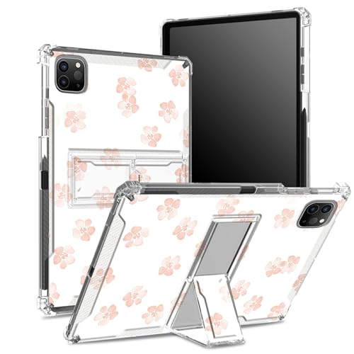 Schutzhülle für iPad Pro 12,9 Zoll (2022/2021/2020, 6. / 5. / 4. Generation) mit Stifthalter, transparente Rückseite mit Kirschblüten, stoßfeste Eckabdeckung mit Ständer von BWEGRHE