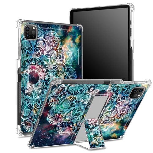 Schutzhülle für iPad Pro 12,9 Zoll (2022/2021/2020, 6. / 5. / 4. Generation) mit Stifthalter, transparente Rückseite mit Kunst-Mandalas, stoßfeste Eckabdeckung mit Ständer von BWEGRHE