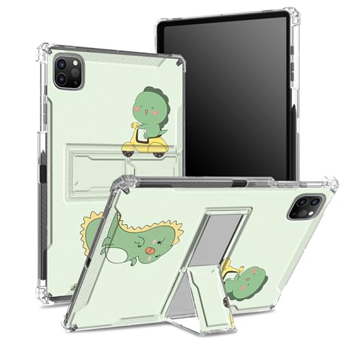 Schutzhülle für iPad Pro 12,9 Zoll (2022/2021/2020, 6. / 5. / 4. Generation) mit Stifthalter, transparente Rückseite mit grünem Dinosaurier, stoßfeste Eckabdeckung mit Ständer von BWEGRHE