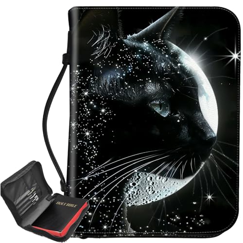 Schwarze Katze Mond Bibelhülle, großer Bibelschutz, Griff, Trage-Bibel-Tragetasche mit Reißverschluss und Innentaschen, christliches Geschenk für Männer und Frauen von BWEGRHE