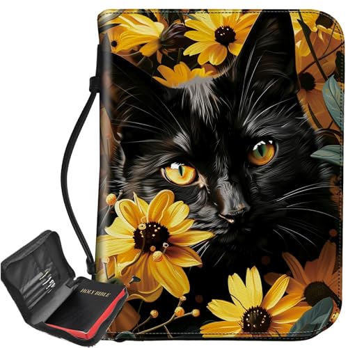 Schwarze Katze Sonnenblumen Bibelhülle, großer Bibelschutz, Griff, Trage-Bibel-Tragetasche mit Reißverschluss und Innentaschen, christliches Geschenk für Männer und Frauen Schwarze Katze Sonnenblumen Bibelhülle, großer Bibelschutz, Griff, Trage-Bibel-Tragetasche mit Reißverschluss und Innentaschen, christliches Geschenk für Männer und Frauen von BWEGRHE