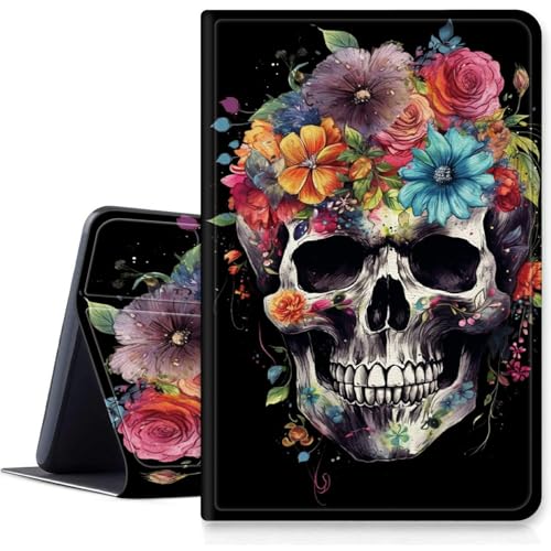 Sugar Skull Flowers Schutzhülle für iPad Pro 13 Zoll M4 2024, stoßfest, PU-Leder, klappbar, verstellbarer Ständer, mit automatischer Sleep/Wake-Funktion, für iPad Pro M4 2024 (13 Zoll) von BWEGRHE