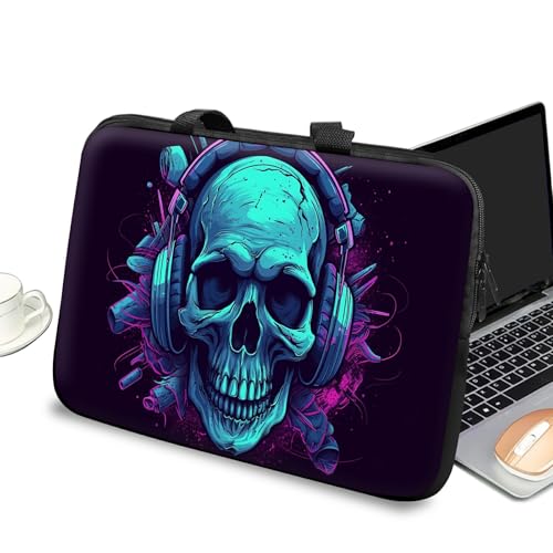 Universal-Laptophülle mit Griff und Reißverschluss, Kinder-Tablet-Tragetasche, Kuriertasche, tragbare Tragetasche für 7-10 Zoll iPad/Notebook/eBook/Reader, Totenkopf mit Kopfhörern Universal-Laptophülle mit Griff und Reißverschluss, Kinder-Tablet-Tragetasche, Kuriertasche, tragbare Tragetasche für 7-10 Zoll iPad/Notebook/eBook/Reader, Totenkopf mit Kopfhörern von BWEGRHE