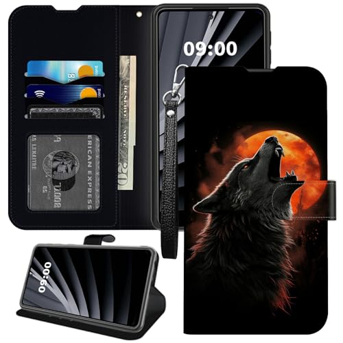 Wolf Red Moon Schutzhülle für Moto G Play 5G 2024/Moto G 5G 2024, PU-Leder mit TPU-Klappverschluss, Magnetschnalle, Ständer, mit Kreditkartenschlitz, Handschlaufe Wolf Red Moon Schutzhülle für Moto G Play 5G 2024/Moto G 5G 2024, PU-Leder mit TPU-Klappverschluss, Magnetschnalle, Ständer, mit Kreditkartenschlitz, Handschlaufe von BWEGRHE