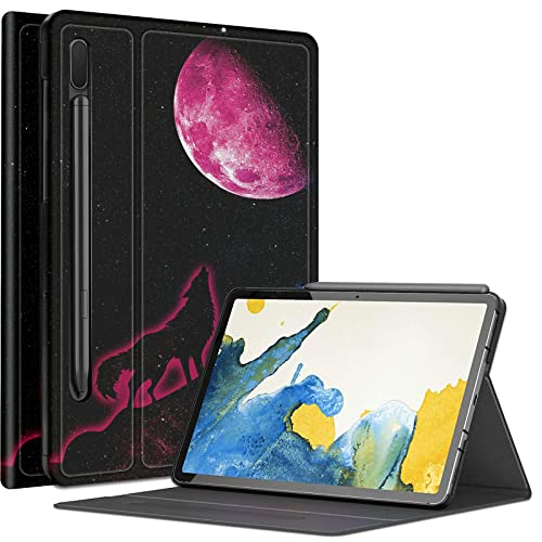 Wolf Red Moon Schutzhülle für Samsung Galaxy Tab S8 Plus/Tab S7 FE 12,4 Zoll 2021 / Galaxy Tab S7 Plus 2020, stoßfest, PU-Leder, klappbar, schlanke Hülle mit automatischer Sleep/Wake-Funktion, für Wolf Red Moon Schutzhülle für Samsung Galaxy Tab S8 Plus/Tab S7 FE 12,4 Zoll 2021 / Galaxy Tab S7 Plus 2020, stoßfest, PU-Leder, klappbar, schlanke Hülle mit automatischer Sleep/Wake-Funktion, für von BWEGRHE
