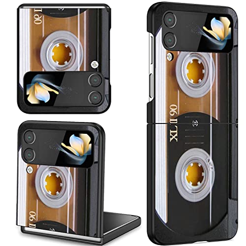 BWOOLL Für Samsung Galaxy Z Flip 3 Handyhülle, Slim Fit Hard PC Stoßfest Drop Folding Stilvolle Schutzhülle für Samsung Galaxy Z Flip 3 5G 2021, Vintage 80er Jahre Musikkassette von BWOOLL