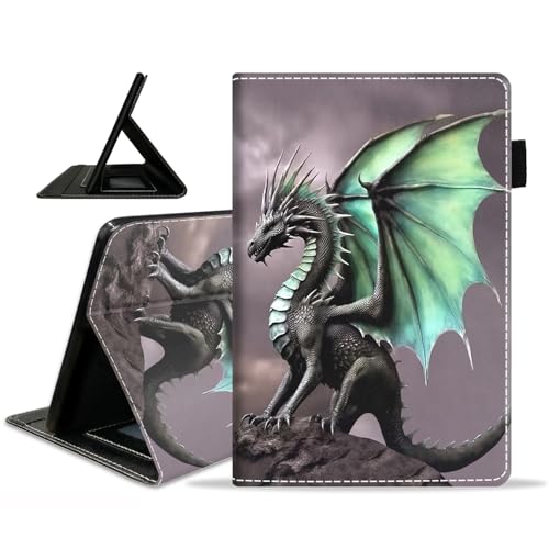 BWOOLL Schutzhülle für Amazon Fire HD 10 & HD 10 Plus Tablet 10,1 Zoll (13. / 11. Generation, Version 2023/2021), schlanke Schutzhülle aus PU-Leder mit automatischer Wake/Sleep-Funktion, grüner Drache von BWOOLL