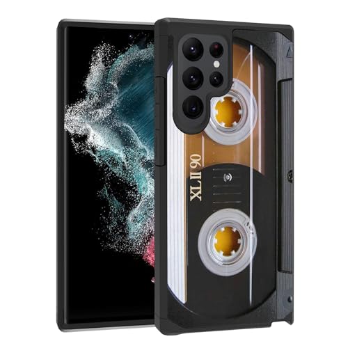 BWOOLL Schutzhülle für Samsung Galaxy S24 Ultra, Hybrid-Hart-PC & weiches Silikon, zweilagig, stoßfest, Schutzhülle für Samsung Galaxy S24 Ultra 5G, 17,3 cm (6,8 Zoll) 2024, Vintage-Musikkassette der von BWOOLL