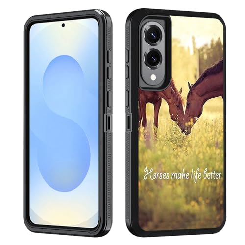BWOOLL Schutzhülle für Samsung Galaxy S25 Edge, strapazierfähig, 3-in-1-Hybrid-Hart-PC & weiches Silikon, stoßfest, Fallschutz für Galaxy S25 Edge 5G 6,7 Zoll 2025, Pferde machen das Leben besser von BWOOLL