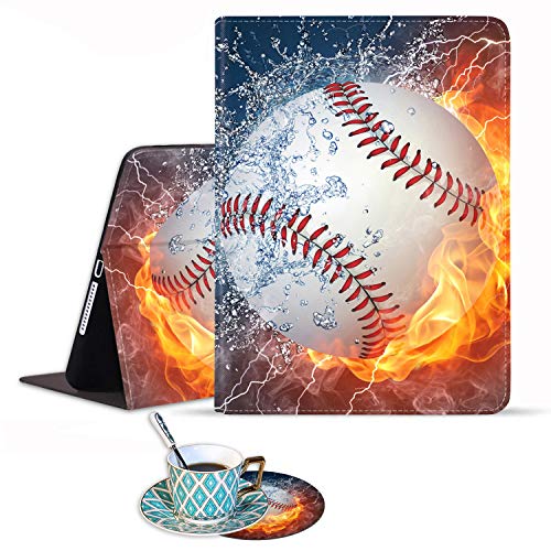 iPad 9.7 2018/2017 Hülle, klappbarer Ständer, Folio-Abdeckung mit automatischer Wake/Sleep-Funktion für Apple iPad 6. / 5. Generation – brennendes Baseball-Feuer und Wasser von BWOOLL