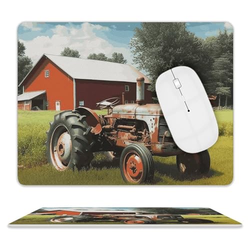 Mauspad, quadratisch, Motiv: Traktor, Leder, rutschfeste Gummiunterseite, kleines Mauspad (20,3 x 25,4 cm) von BWQSKL