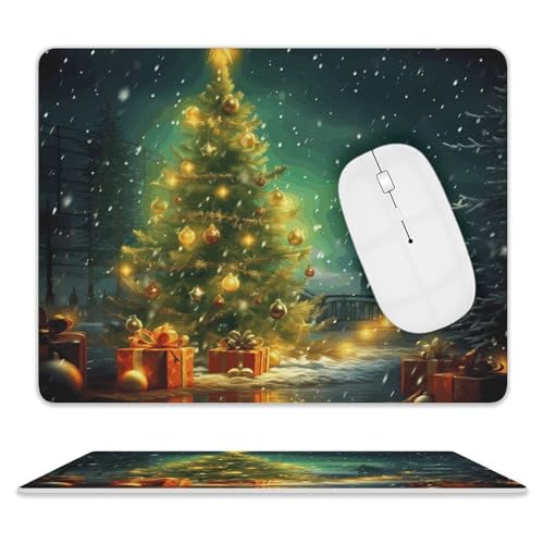 Mauspad, quadratisch, Weihnachtsbäume, Leder, rutschfeste Gummiunterseite, kleines Mauspad (20,3 x 25,4 cm) von BWQSKL