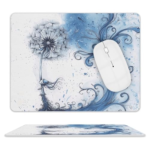 Mauspad, quadratisch, blaue Tinte, Malerei, Leder, rutschfeste Gummiunterseite, kleines Mauspad (20,3 x 25,4 cm) von BWQSKL