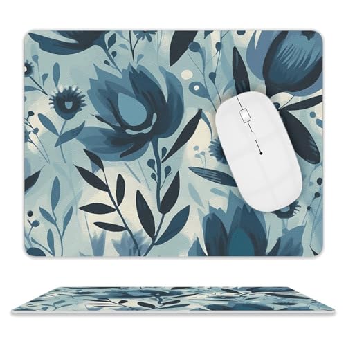 Quadratisches Mauspad, Cartoon-Motiv, einfache Blumen, Leder, rutschfeste Gummiunterseite, kleines Mauspad (20,3 x 25,4 cm) von BWQSKL