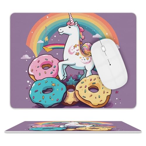 Quadratisches Mauspad, Donut-Regenbogen-Leder-Mauspad, rutschfeste Gummiunterseite, kleines Mauspad (20,3 x 25,4 cm) von BWQSKL