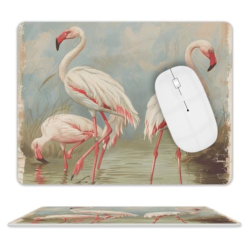 Quadratisches Mauspad, Flamingo im Wasser, Leder-Mauspads, rutschfeste Gummiunterseite, kleines Mauspad (20,3 x 25,4 cm) von BWQSKL