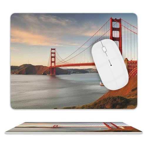 Quadratisches Mauspad, Golden Gate Bridge, Leder-Mauspads, rutschfeste Gummiunterseite, kleines Mauspad (20,3 x 25,4 cm) von BWQSKL