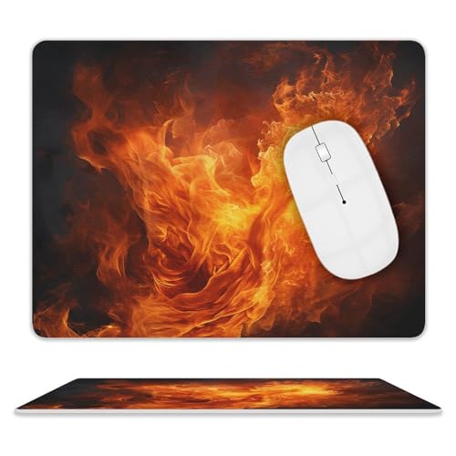 Quadratisches Mauspad, Motiv: Brüllende Flamme, Leder-Mauspads, rutschfeste Gummiunterseite, kleines Mauspad (20,3 x 25,4 cm) von BWQSKL