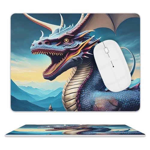 Quadratisches Mauspad, Motiv: Brüllender Drache, Leder, rutschfeste Gummiunterseite, kleines Mauspad (20,3 x 25,4 cm) von BWQSKL
