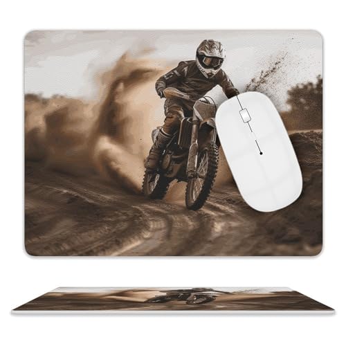 Quadratisches Mauspad, Motocross-Leder-Mauspad, rutschfeste Gummiunterseite, kleines Mauspad (20,3 x 25,4 cm) von BWQSKL