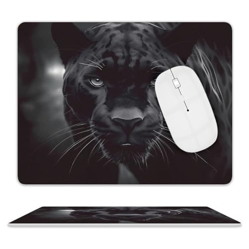 Quadratisches Mauspad, Tier-Panther-Leder-Mauspad, rutschfeste Gummiunterseite, kleines Mauspad (20,3 x 25,4 cm) von BWQSKL