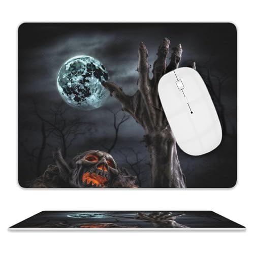 Quadratisches Mauspad, Zombie-Hand, dunkles Halloween-Leder-Mauspad, rutschfeste Gummiunterseite, kleines Mauspad (20,3 x 25,4 cm) von BWQSKL
